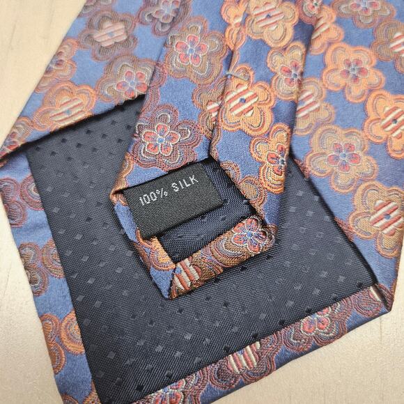 Fusion Handmade Neckwear 100% Silk Necktie Tie Overall Geometric Pattern Blue - Picture 4 of 5